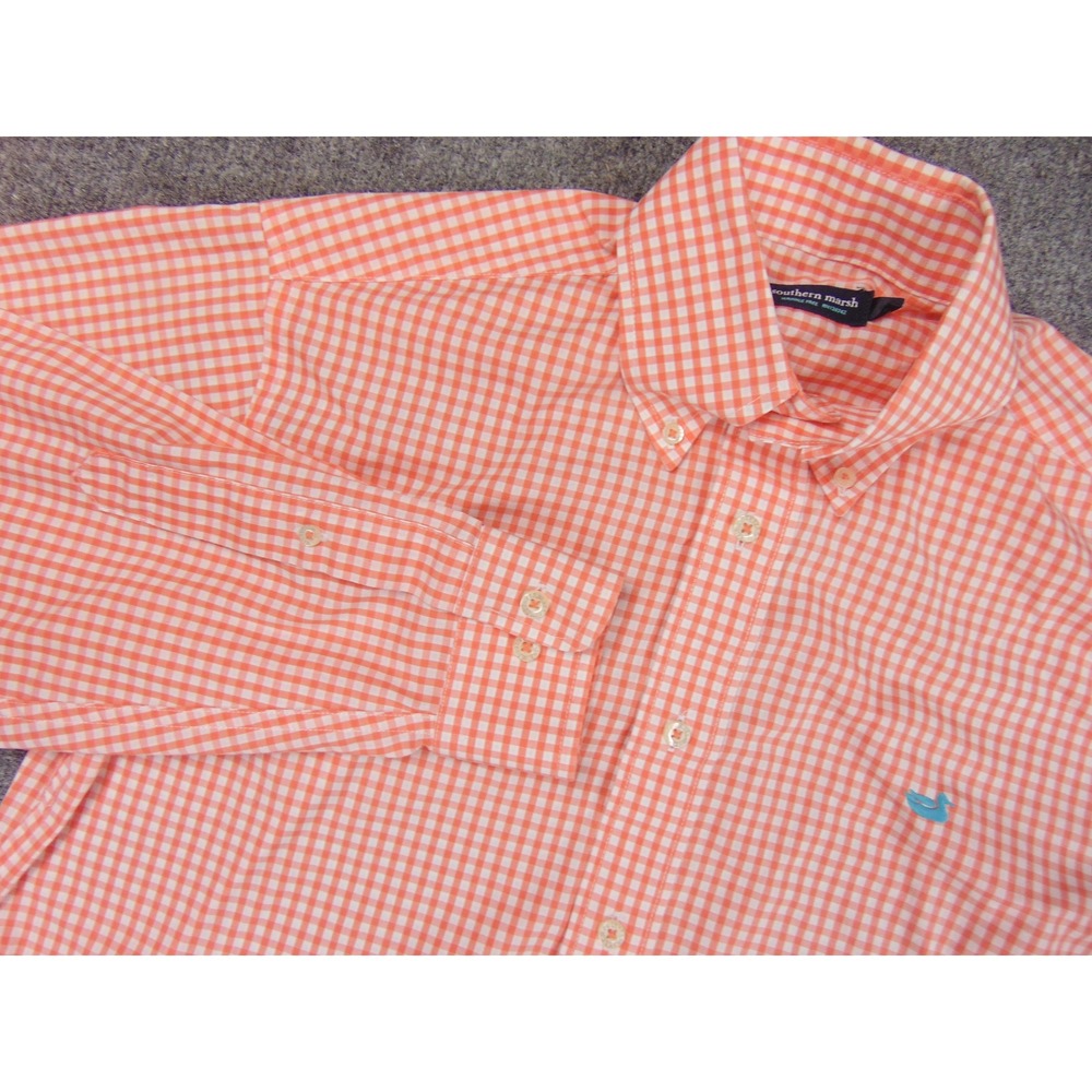 Southern Marsh‎ Shirt Mens Small Orange White Check Button Down Wrinkle Free